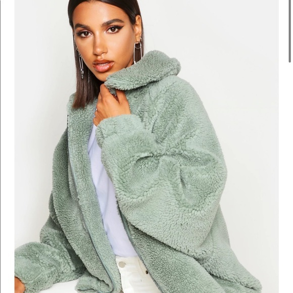 mint green teddy jacket